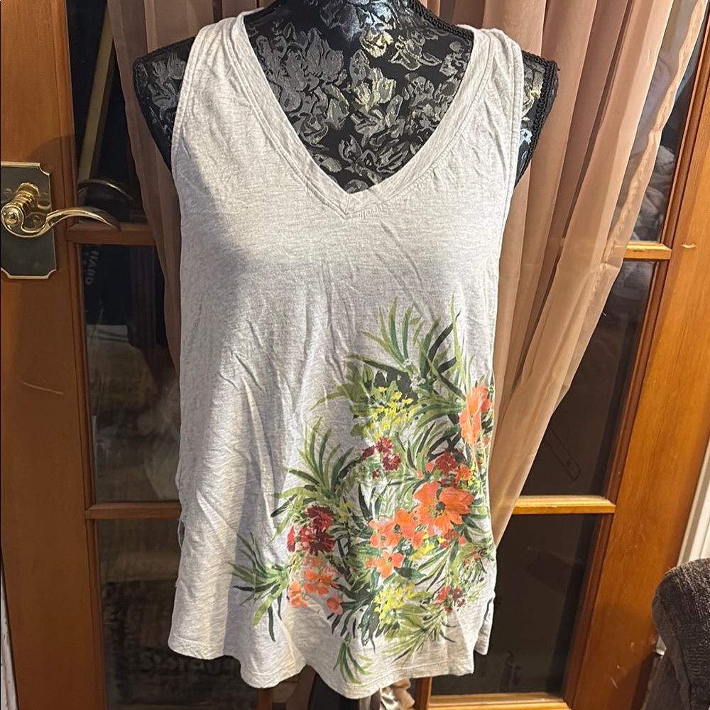 Merona Floral Print Gray Tank Top, L